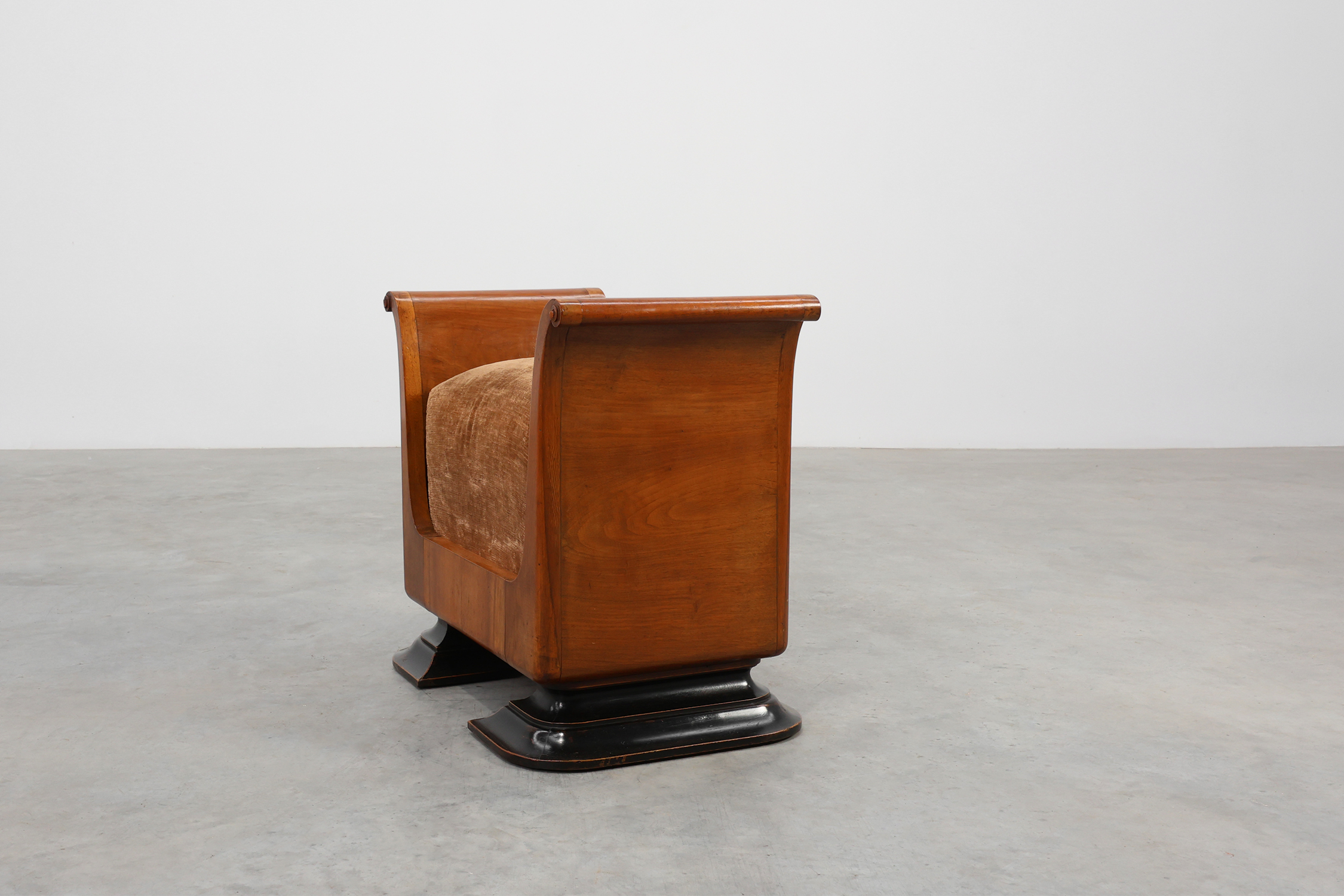 Art Deco Walnut Stool with Original velvet Upholstery, Italy ca. 1920thumbnail